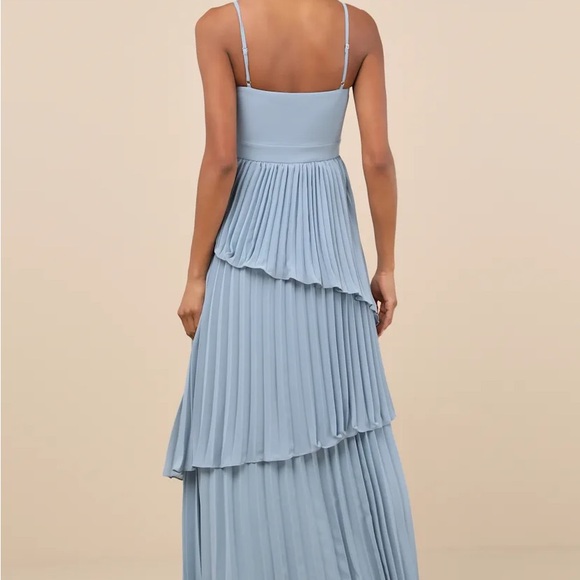 Lulus Jehona Dusty Blue Pleated Tiered Maxi Dress - Size XS. New - Picture 4 of 5